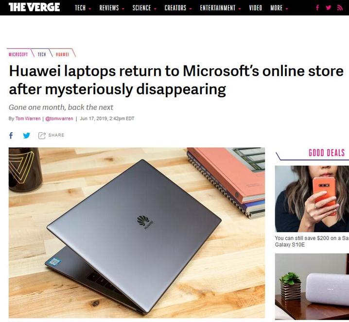 从微软线上商店消失数周后 华为笔记本电脑又重新出现在了商品列表中