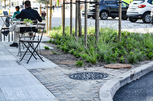 在哥本哈根大街上安装了防洪绿化气候瓷砖
