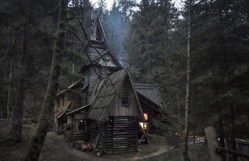 阿方索·阿兰戈在他童年的家旁边建造了一个黑色的小木屋