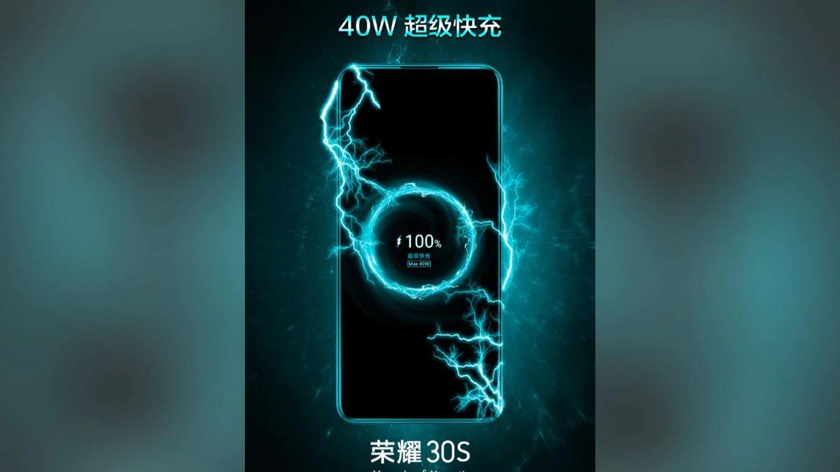 华为宣布,荣耀30s将提供40w快速充电支持