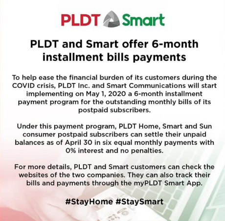 PLDT和Smart宣布了针对后付费用户的6个月0％利息支付计划