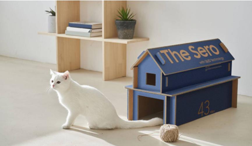 三星推出了一种可成为猫屋的新型环保纸板包装