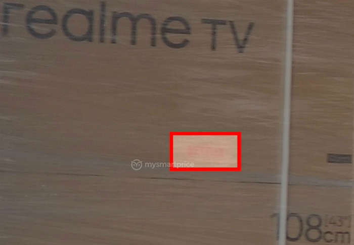 Realme电视包装图片显示了43英寸的屏幕尺寸和Netflix支持