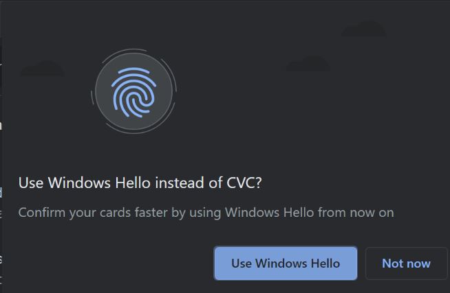 Google  Chrome支持“ Windows  Hello”面部解锁和指纹以进行付款身份验证