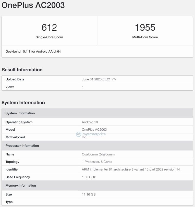 据称OnePlus Z在Geekbench上发现了Snapdragon 765G