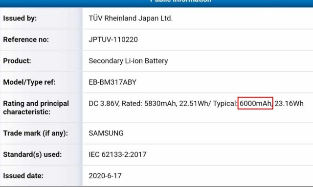 三星Galaxy M31s包装了经过TUV认证的6,000mAh电池