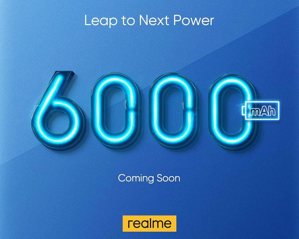 Realme嘲笑即将推出的6000mAh电池包装型号