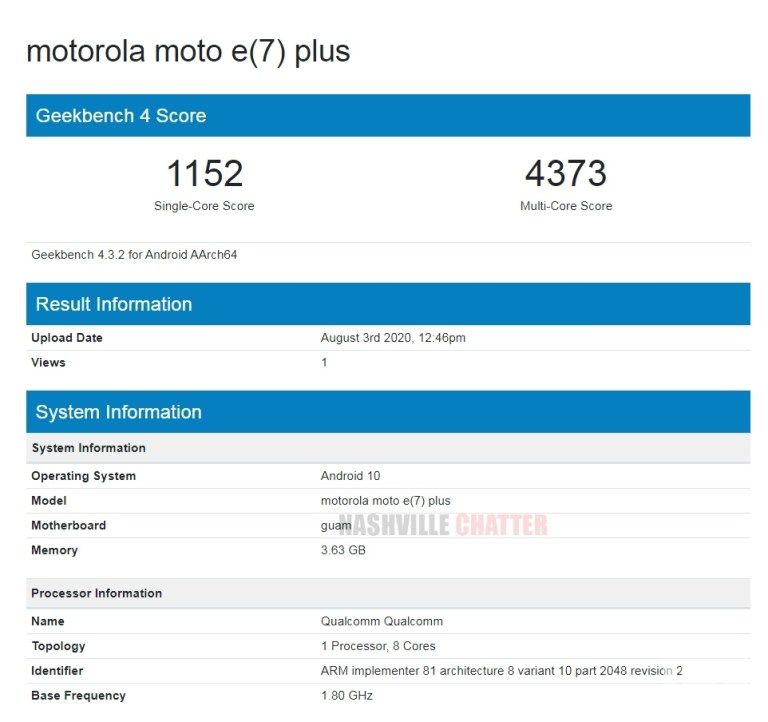 摩托罗拉Moto E7 Plus Geekbench上市发现，发射可能临近