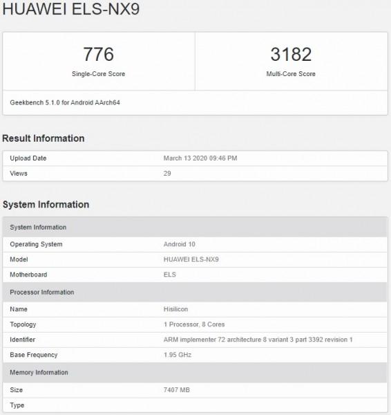 华为P40 Pro 5G在Geekbench上弹出