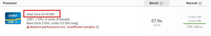 英特尔酷睿i3-10100T芯片在UserBenchmark上的性能为Comet Lake预算选择带来希望
