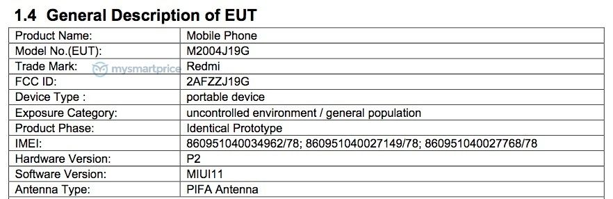具有4920mAh电池的Redmi 9、10W可充电支持袋FCC认证，即将推出