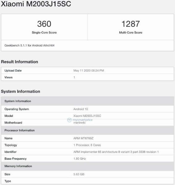 Redmi 10X 6GB RAM变体在Geekbench上亮相