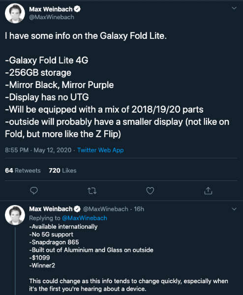 三星Galaxy Fold 2颜色选项已提示；据报道Galaxy Fold Lite正在开发中