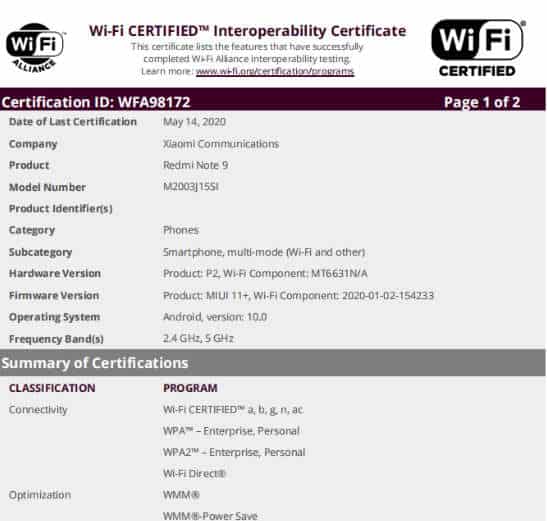 小米REDMI注意事项9英寸距离印度发布更近，出现在WIFI联盟上