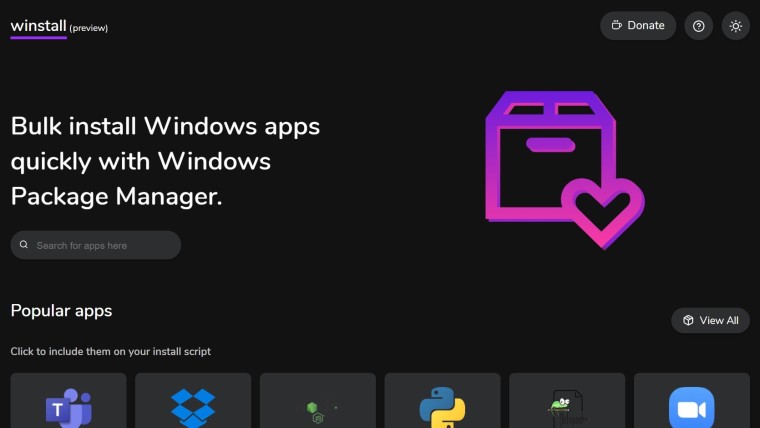 Winstall.app是Windows软件包管理器的基于Web的GUI