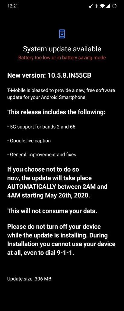 T-Mobile OnePlus 8通过最新的OxygenOS更新在2、66频段获得了Google Live Caption和5G支持