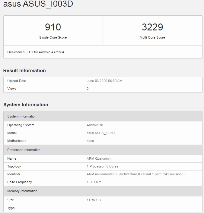 华硕ROG Phone 3的12GB RAM版本出现在Geekbench