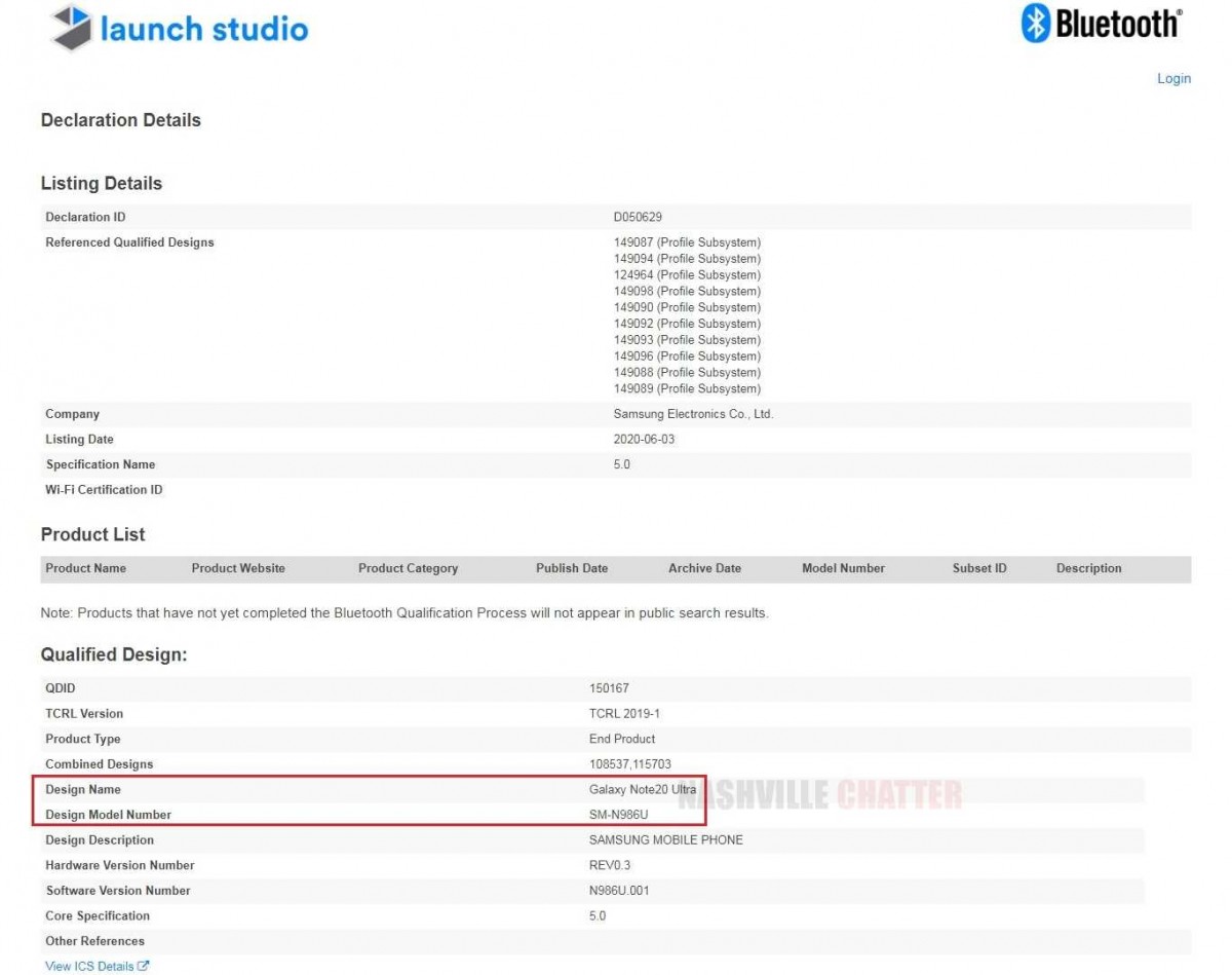 三星Galaxy Note 20 Ultra名称出现在蓝牙认证中