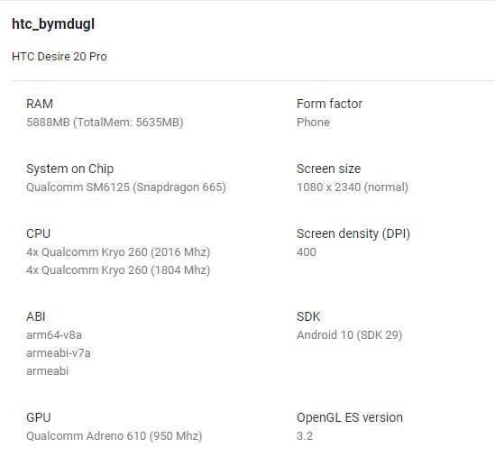 泄漏的规格暗示HTC Desire 20 Pro将不辜负其名称