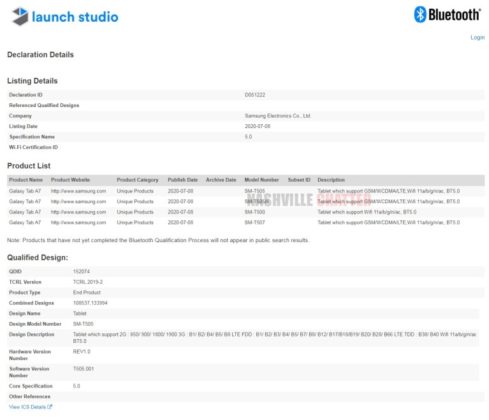 三星Galaxy Tab A7获得FCC和蓝牙SIG认证