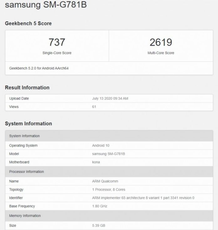 Galaxy S20 Lite通过Snapdragon 865在Geekbench上弹出