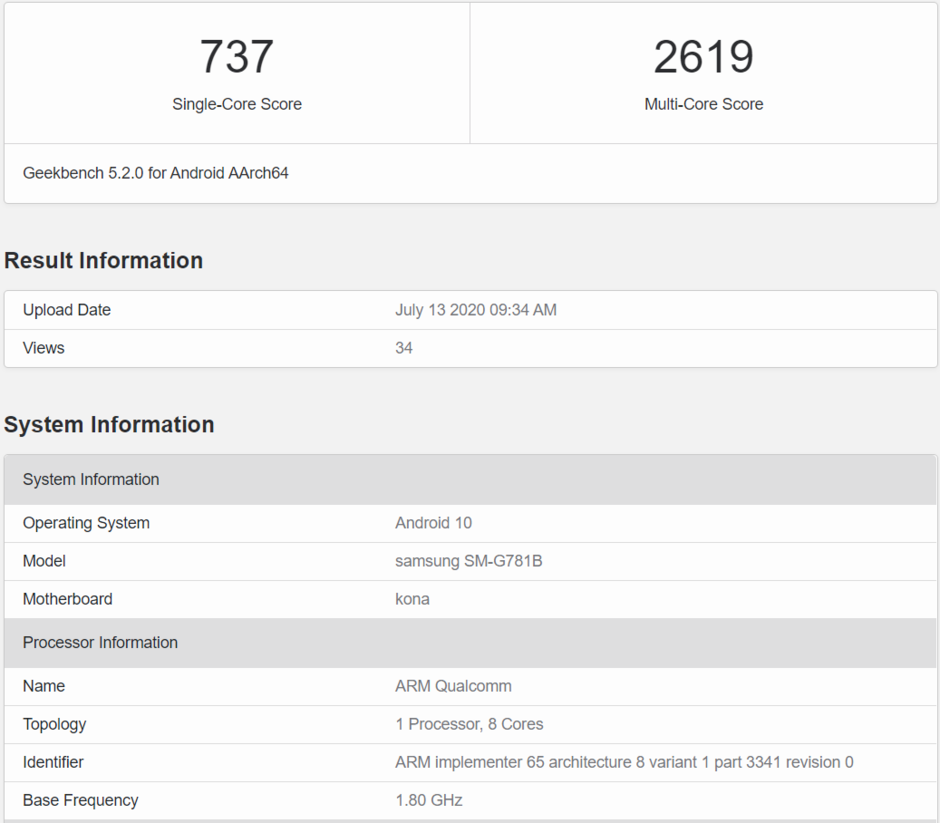 据称Galaxy S20风扇版基准测试列出5G Snapdragon 865等