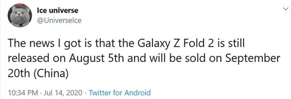 Tipster揭示了Galaxy Z Fold 2 5G的可能发布和发布日期