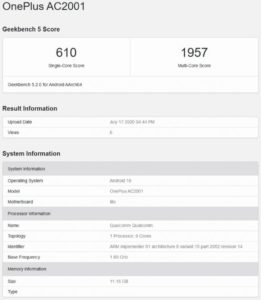 OnePlus Nord跳上Geekbench，确认了所有地区的统一版本