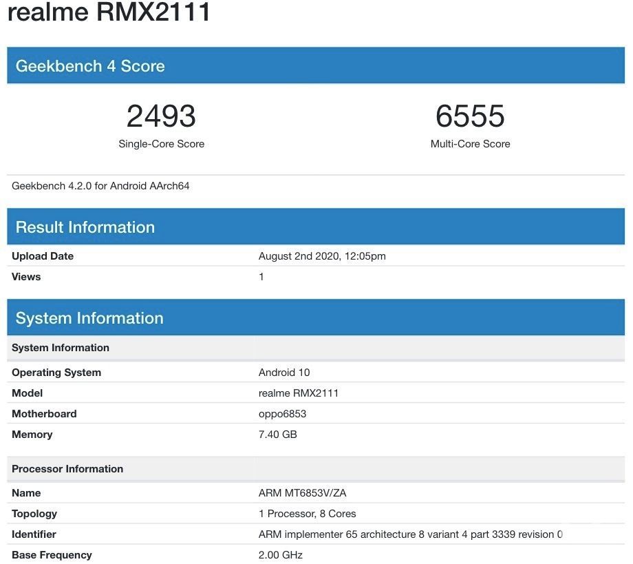 推出前，带有Dimensity 720的Realme V5出现在Geekbench上