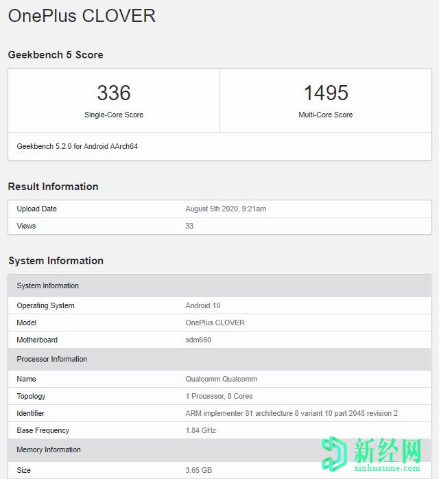 Geekbench上发现了神秘的一加 Clover中档手机