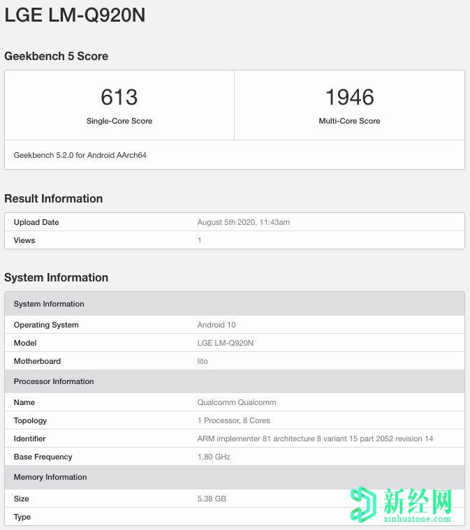 LG Q92 5G包装Snapdragon 765G芯片组出现在Geekbench上