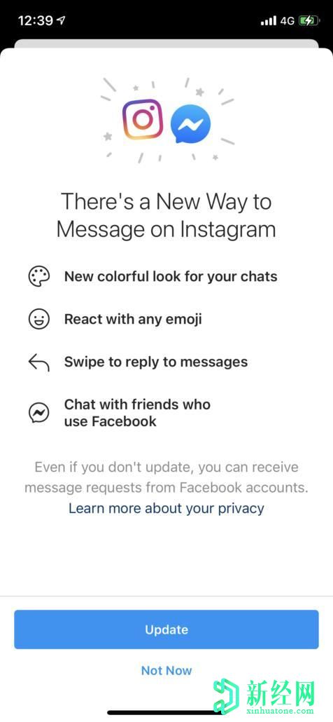 Instagram开始与Facebook Messenger聊天合并直接消息
