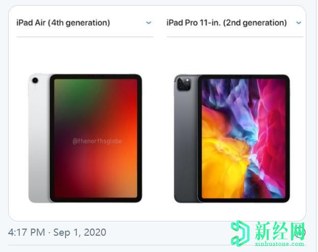 苹果iPad Air 4带边框，渲染图与2020 iPad Pro进行了比较