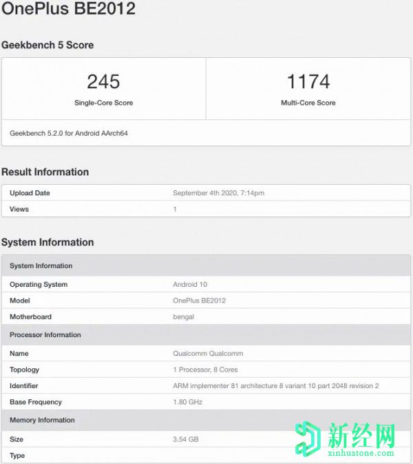 一加 Clover在Geekbench上具有Snapdragon 460和4GB RAM表面