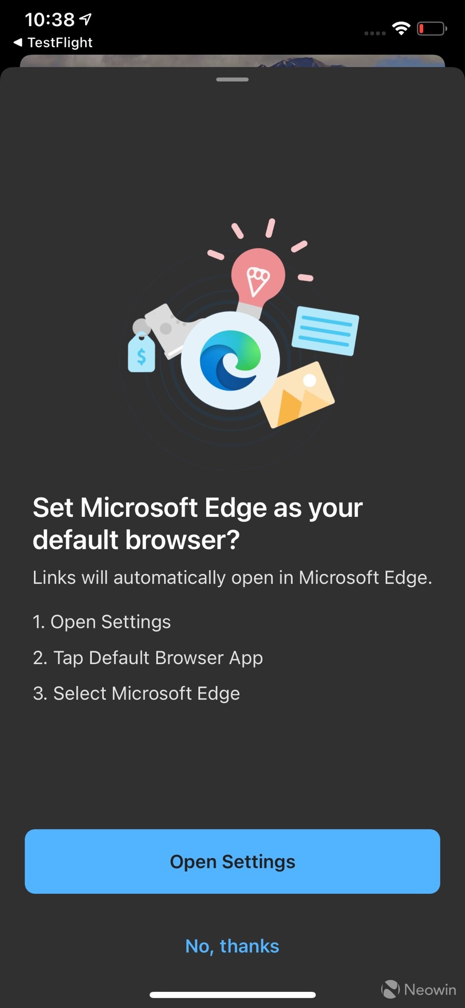 适用于iOS的微软 Edge Beta使您可以将其设置为iOS 14上的默认浏览器