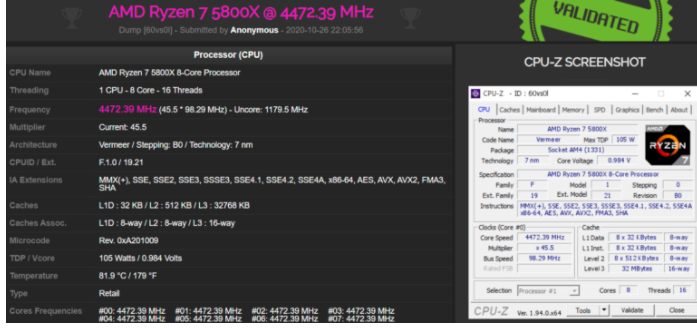 AMD锐龙7凭借5800X CPU-Z得分超过i9-10900K