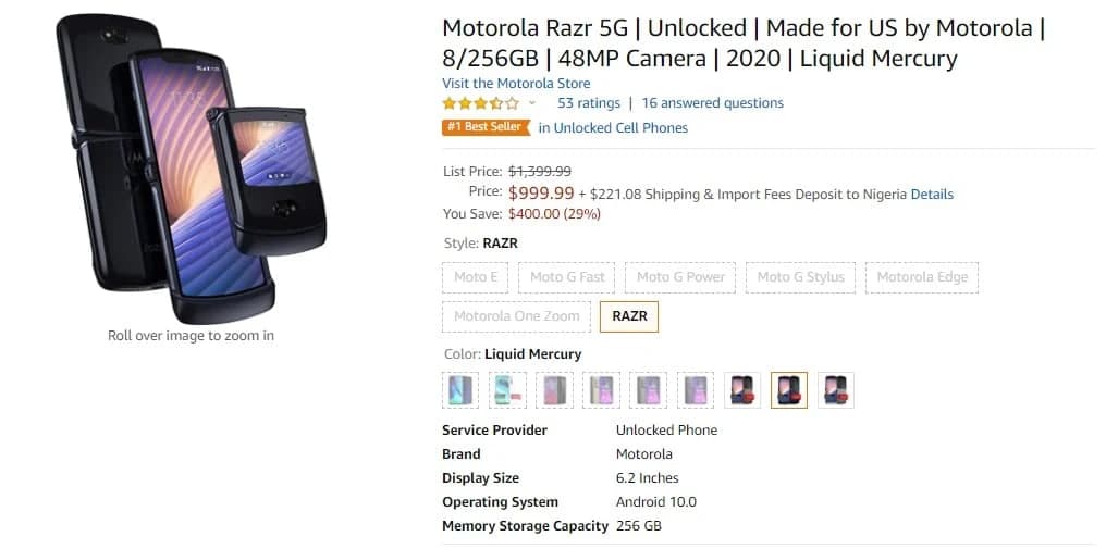 亚马逊将Razr 5G降至999美元，摩托罗拉Edge降至399美元