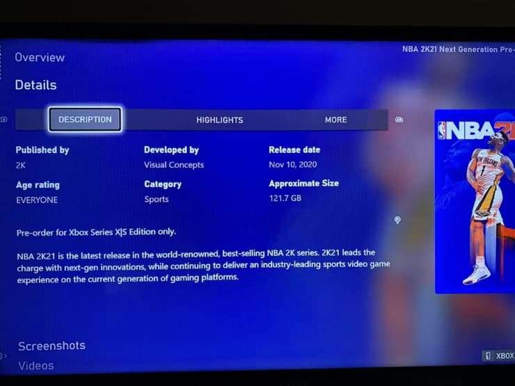 NBA 2K21在Xbox Series X上非常强大，重量超过120GB