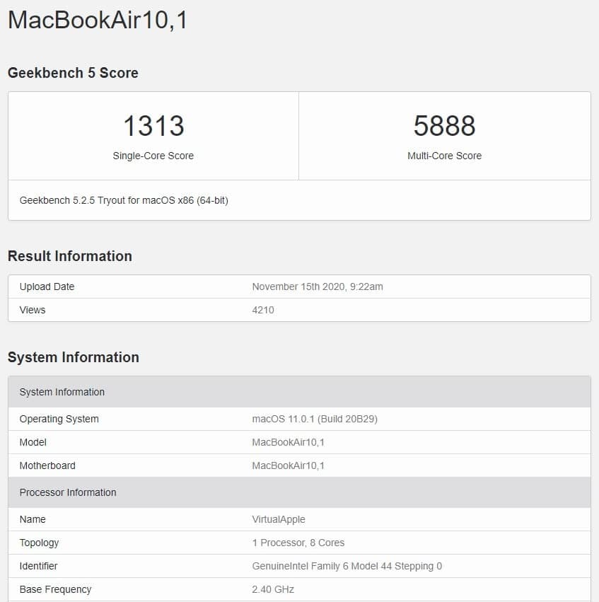 在Rosetta 2下运行x86仿真的M1 MacBook Air仍比单核工作负载中的每个Mac型号都要快
