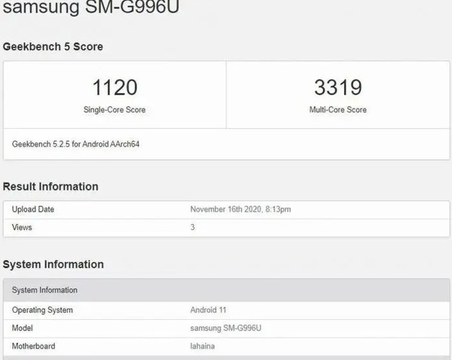 三星Galaxy S21搭载高通Snapdragon 875进行了基准测试