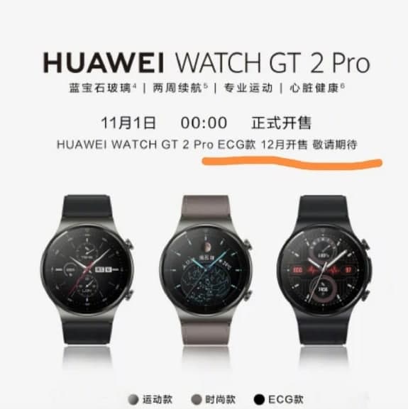 支持ECG的Huawei Watch GT 2 Pro将于12月12日在中国推出