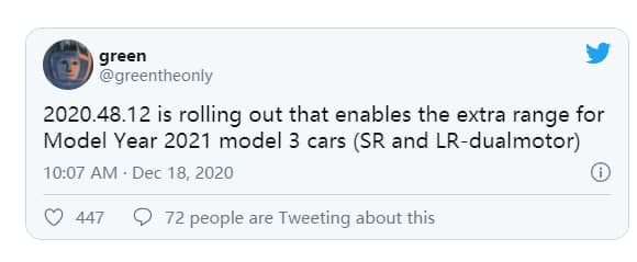 特斯拉软件更新将显示2021年Model 3的续航里程增加