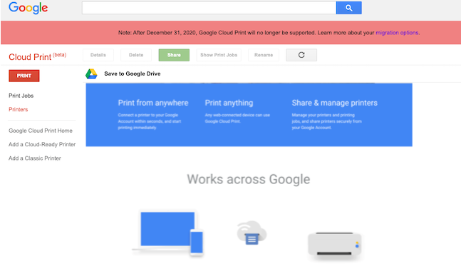 Google即将停用Cloud Print服务