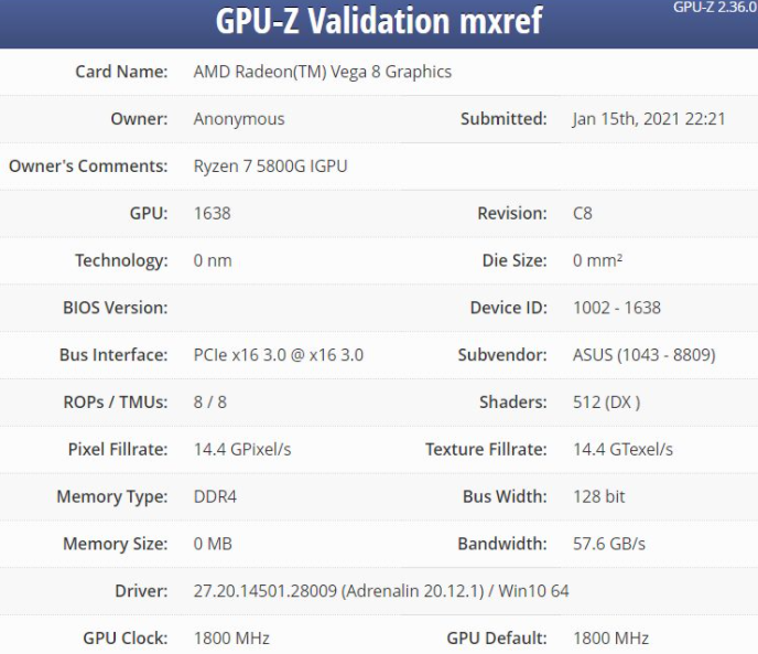 有关AMD  Ryzen  7 5800G的初步信息显示