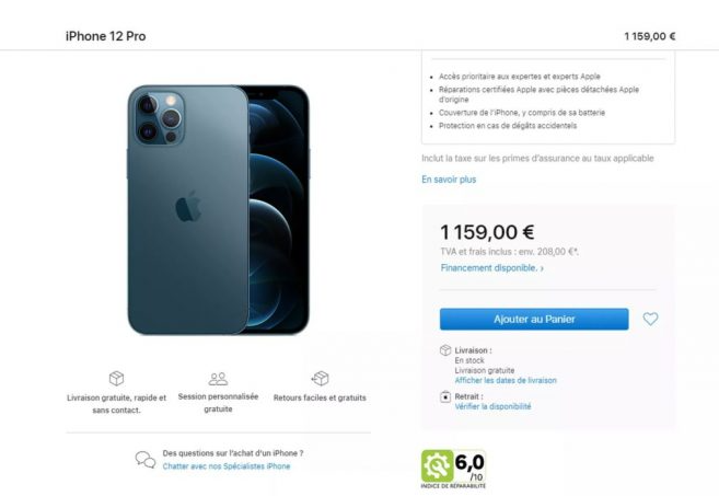 苹果在法国的在线商店中增加了iPhone和MacBook的可维修性评分