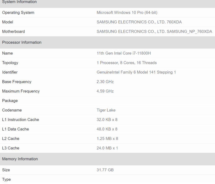 8核心Intel Core i7-11800H性能测试