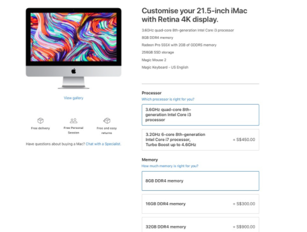 Apple删除了4K 21.5英寸iMac的512GB和1TB SSD配置选项