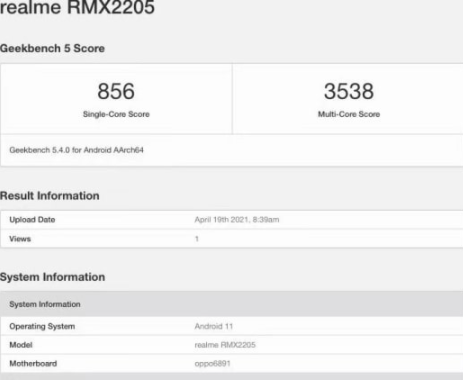 Realme  Q3 Pro在Geekkbench性能测试中亮相