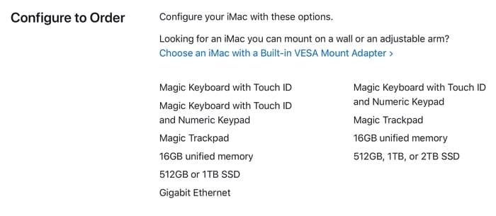 基本型号M1 iMac无法配置2TB SSD，仅限于1TB