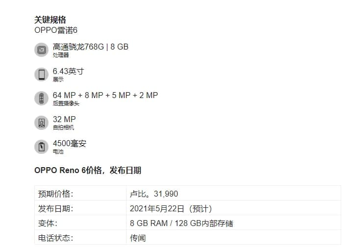 OPPO Reno 6系列的发布日期可能已经确定，并且可能会在该品牌的年中晚会上首次亮相